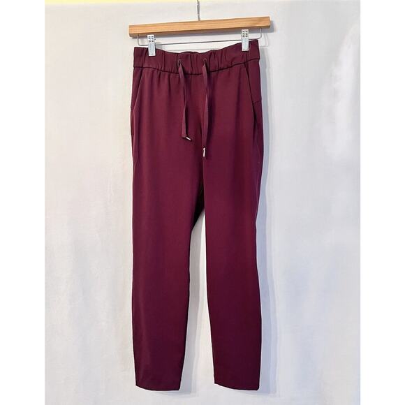 Lululemon On the Fly Pant 7/8 SIZE 2 Dark Red Garnet Drawstring Quick Dry EUC - Picture 2 of 7